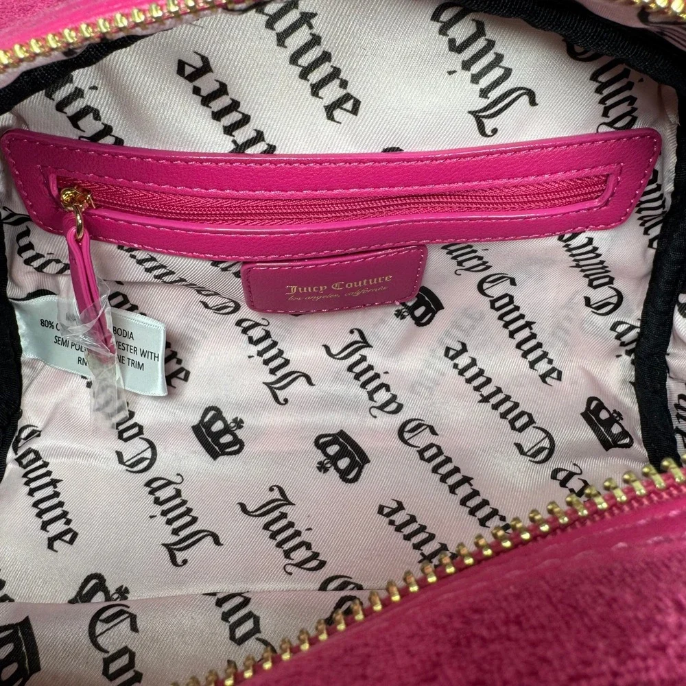 Juicy Couture Angel Velour Bowler Bag Pink Heart Charm Crossbody Tart Satchel